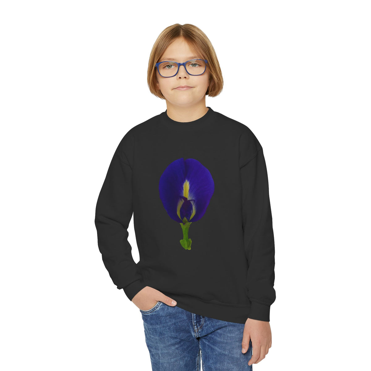 Butterfly Pea Youth Crewneck Sweatshirt | Original Photography
