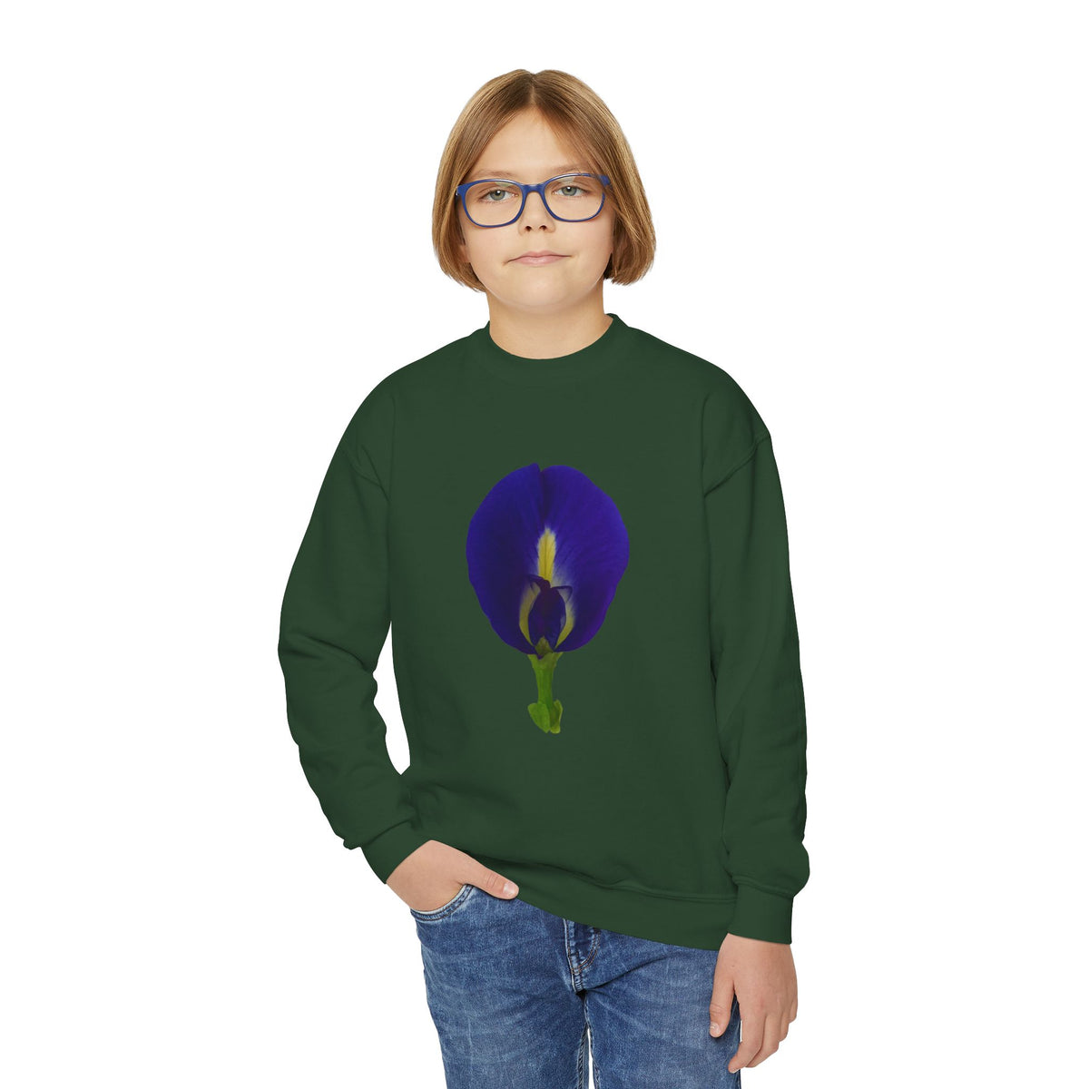 Butterfly Pea Youth Crewneck Sweatshirt | Original Photography