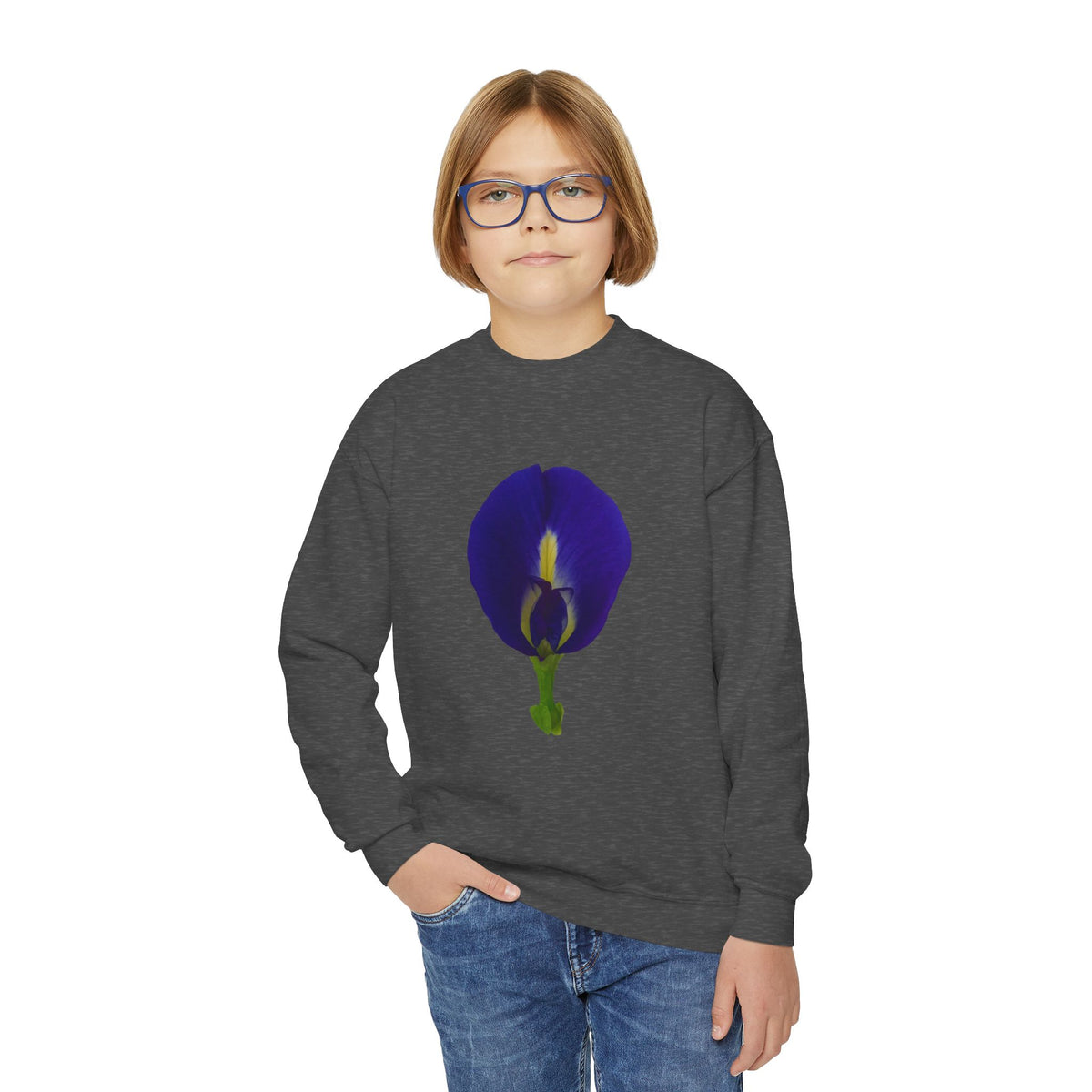 Butterfly Pea Youth Crewneck Sweatshirt | Original Photography