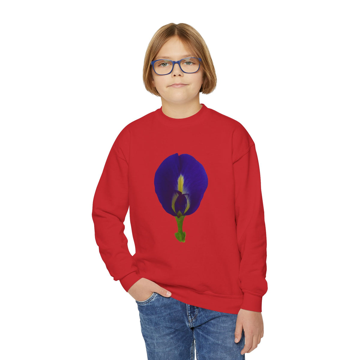 Butterfly Pea Youth Crewneck Sweatshirt | Original Photography