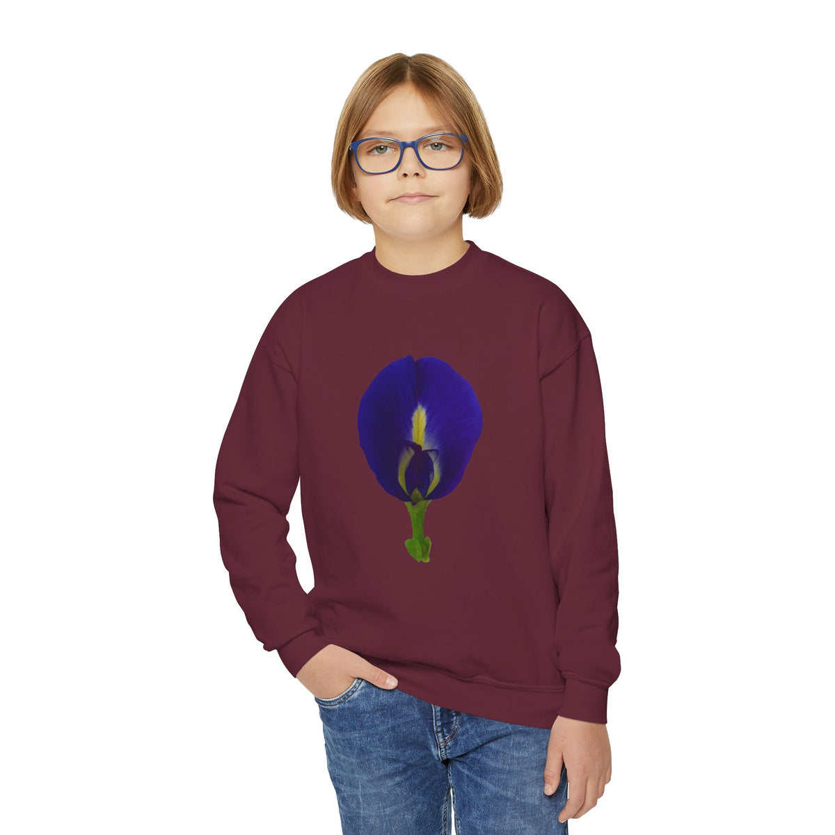 Butterfly Pea Youth Crewneck Sweatshirt | Original Photography