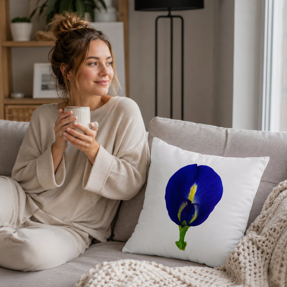 Original Butterfly Pea Flower Pillow Cover | Botanical Photography