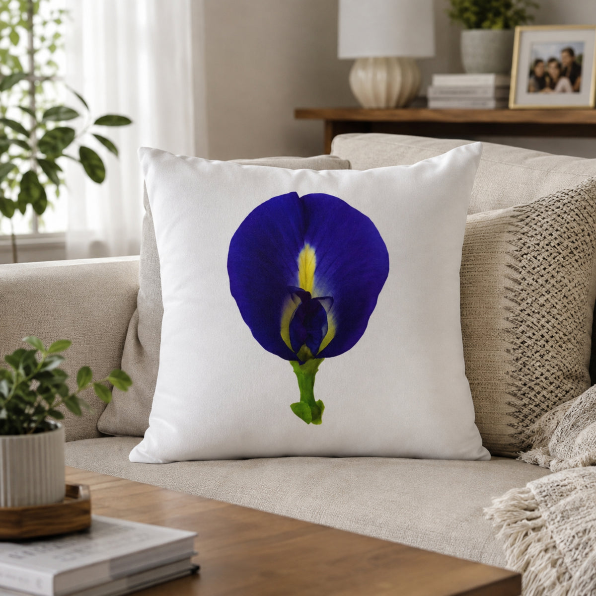 Original Butterfly Pea Flower Pillow Cover | Botanical Photography