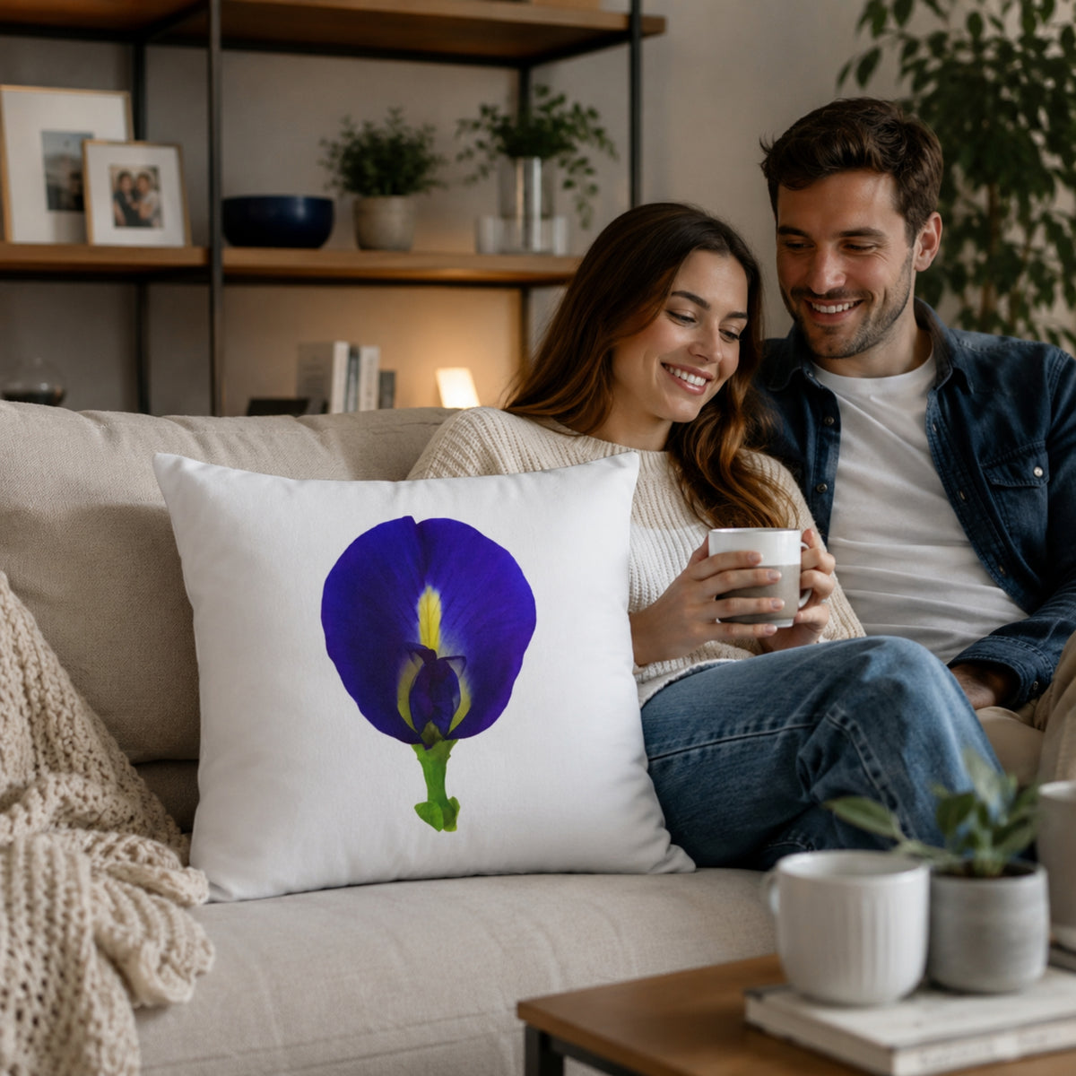 Original Butterfly Pea Flower Pillow Cover | Botanical Photography
