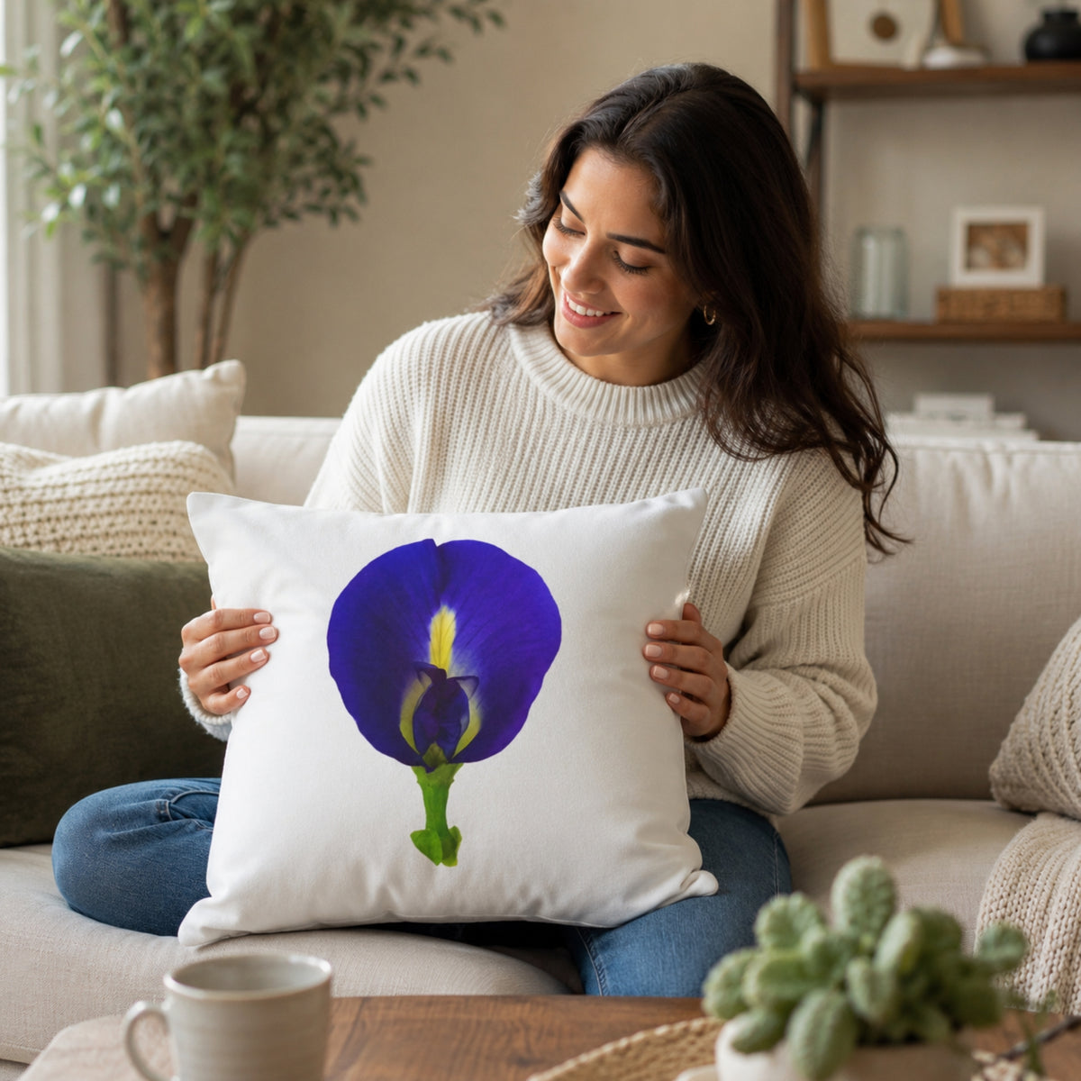Original Butterfly Pea Flower Pillow Cover | Botanical Photography