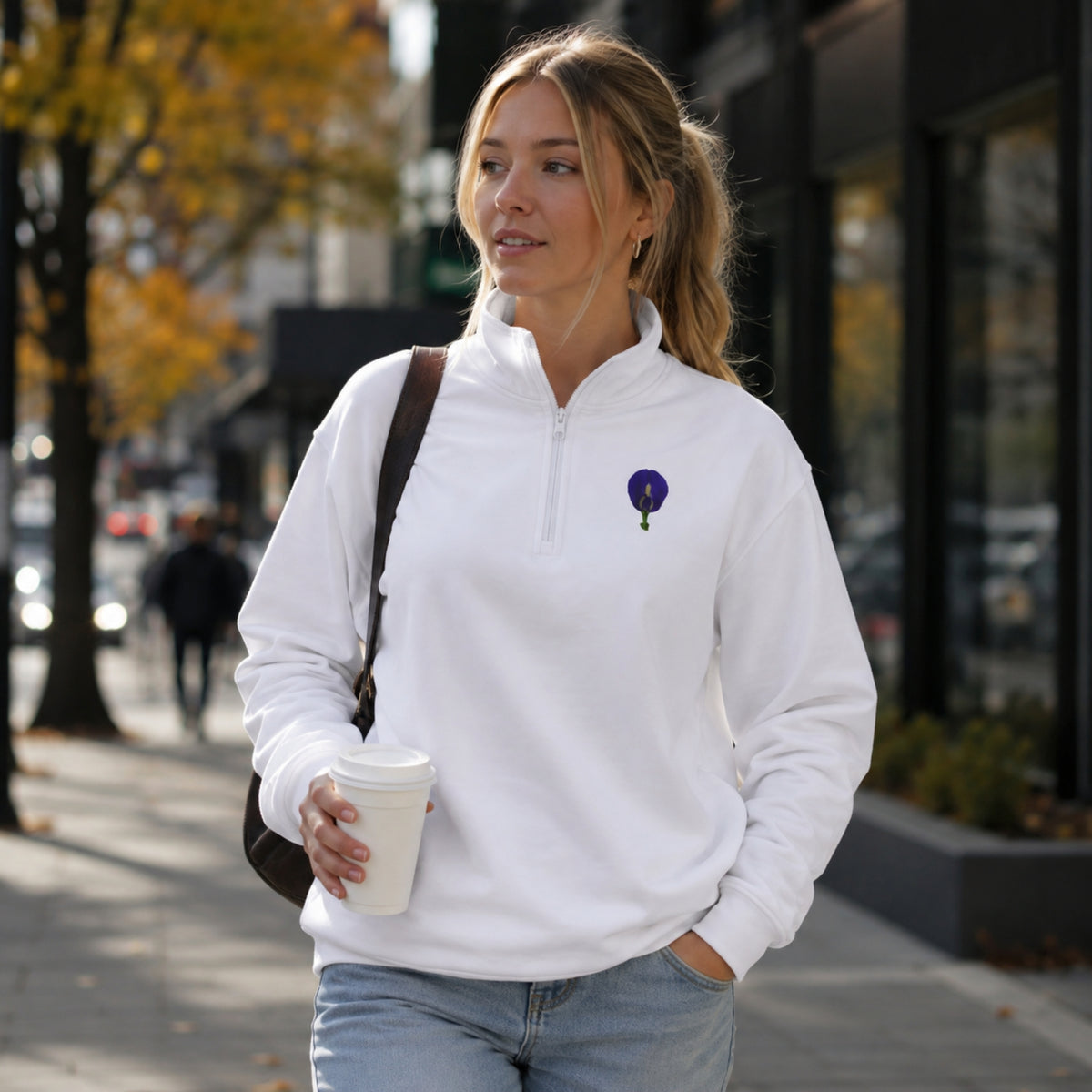 Original Butterfly Pea Flower Quarter-Zip Pullover