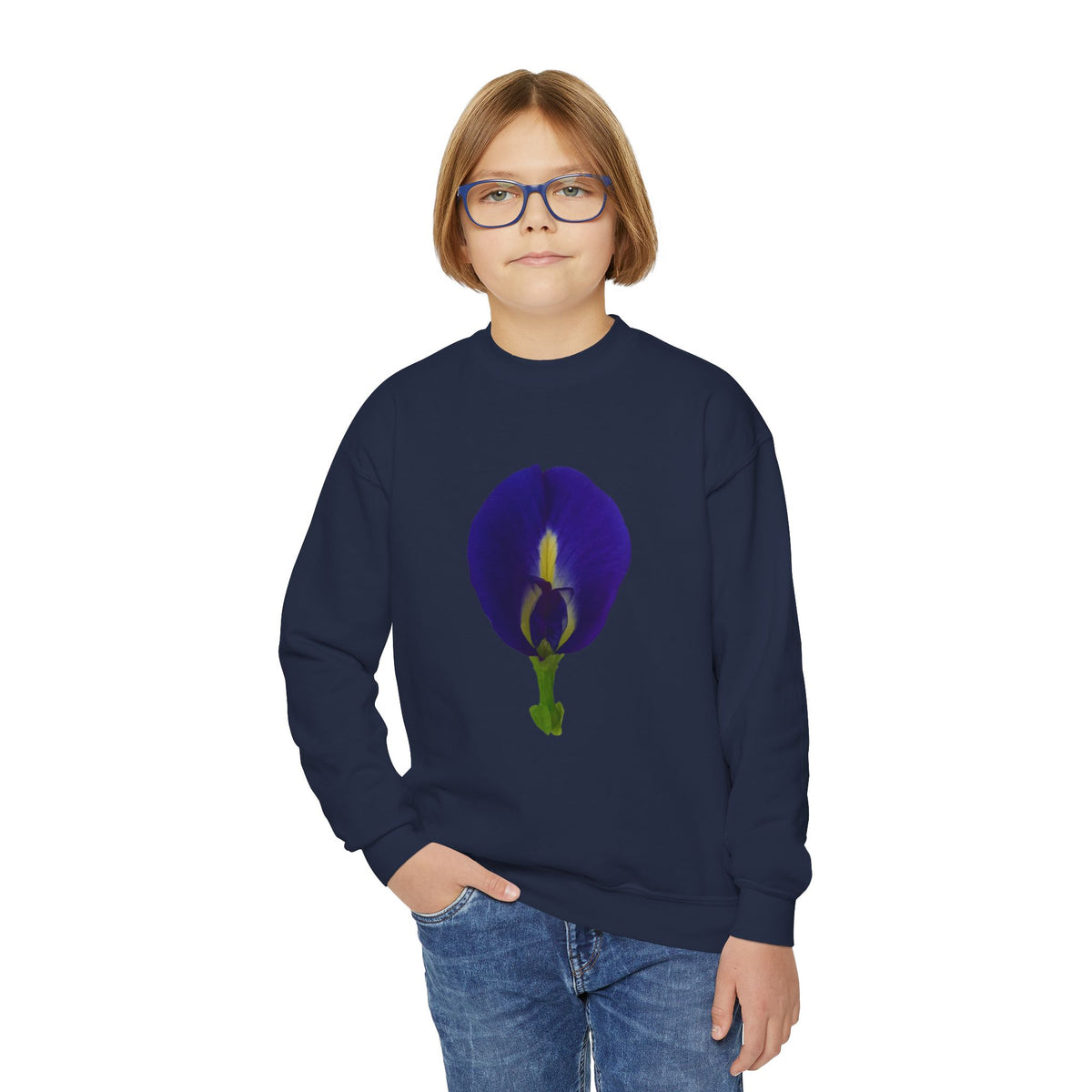 Butterfly Pea Youth Crewneck Sweatshirt | Original Photography