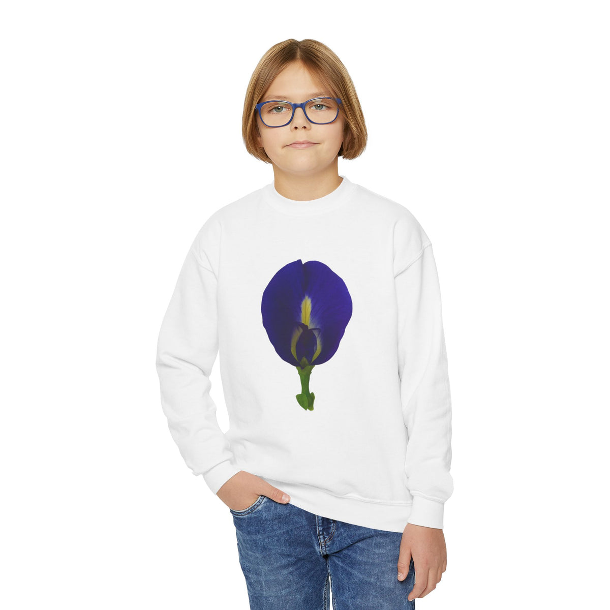 Butterfly Pea Youth Crewneck Sweatshirt | Original Photography