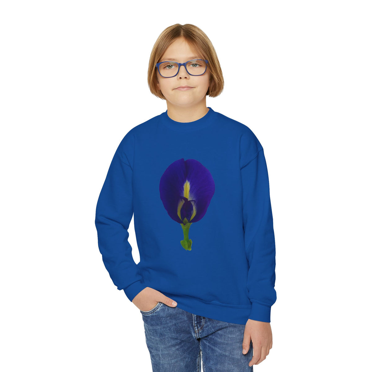 Butterfly Pea Youth Crewneck Sweatshirt | Original Photography