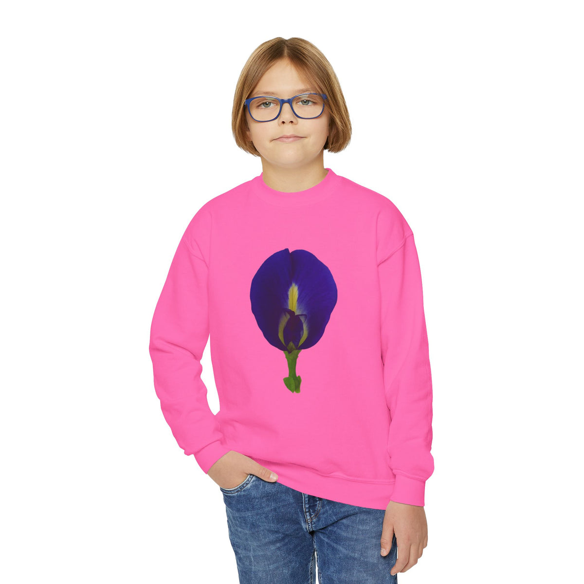 Butterfly Pea Youth Crewneck Sweatshirt | Original Photography