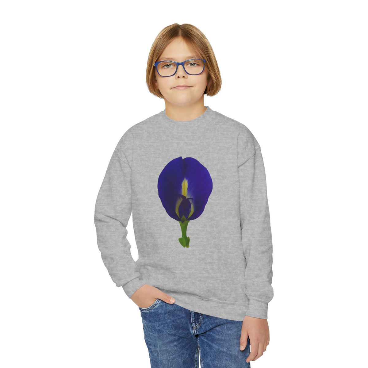 Butterfly Pea Youth Crewneck Sweatshirt | Original Photography