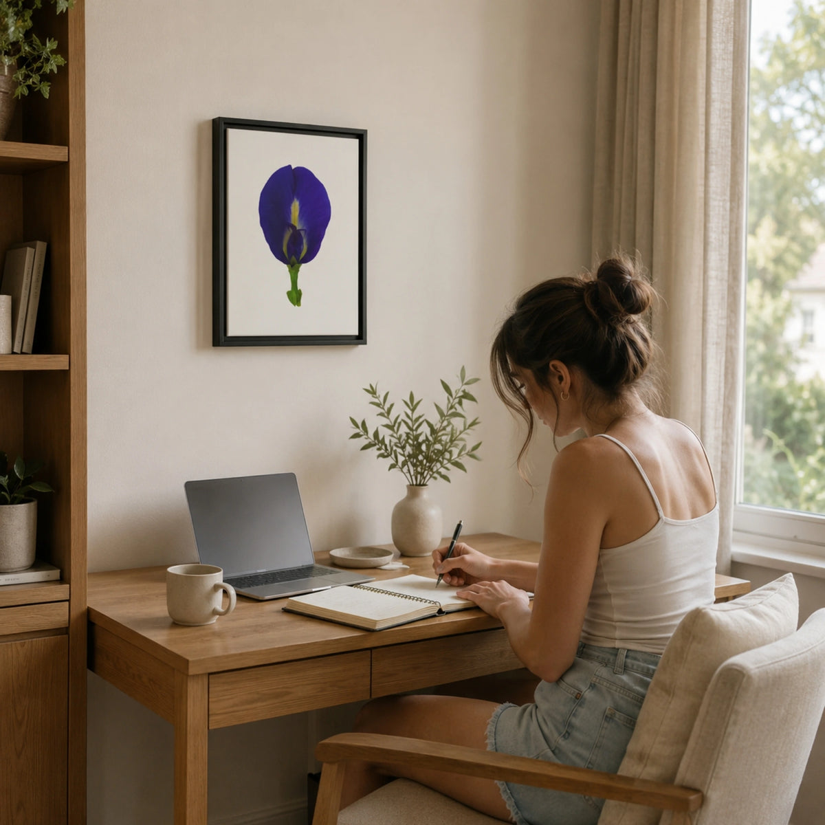 Original Butterfly Pea Flower Framed Canvas Wall Art