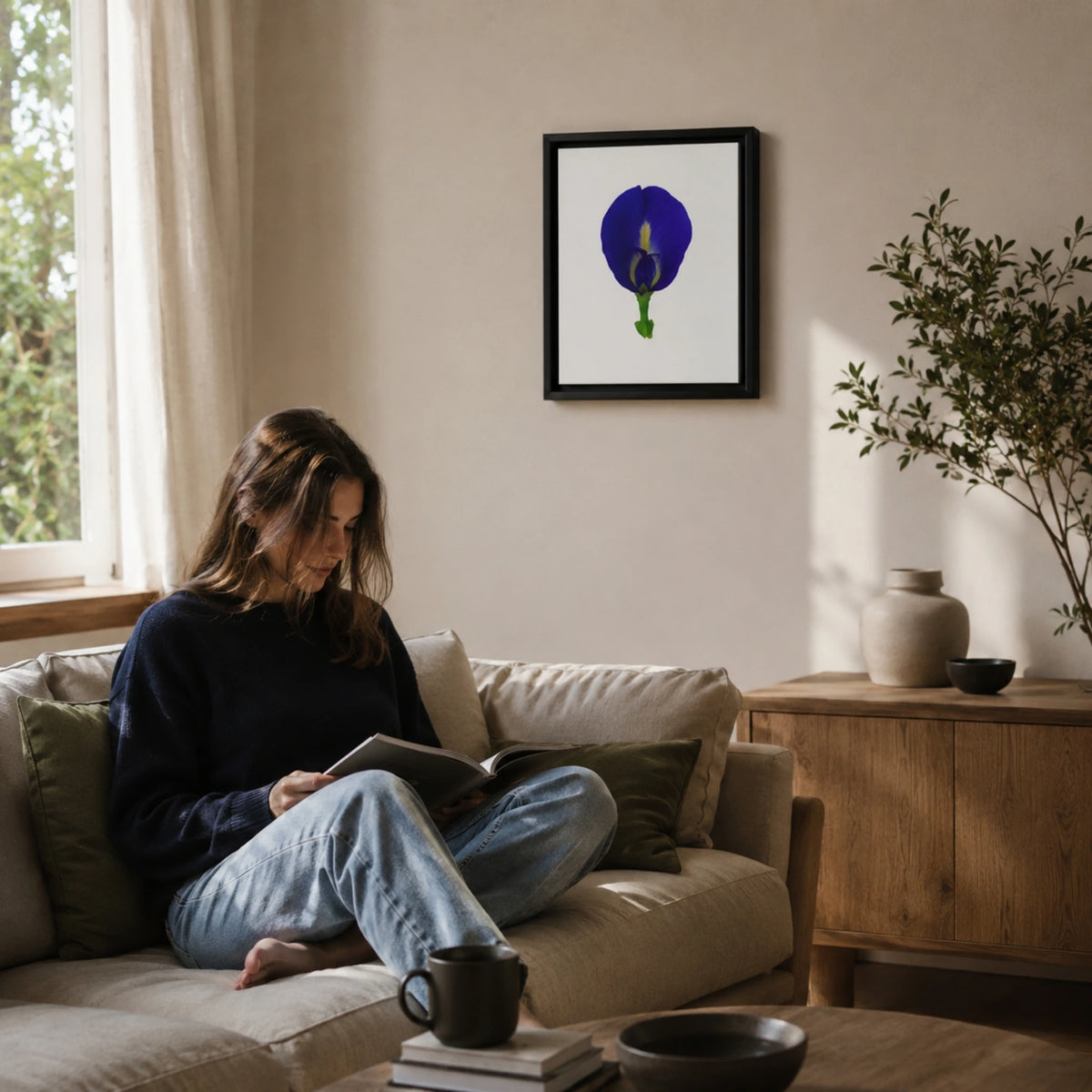 Original Butterfly Pea Flower Framed Canvas Wall Art
