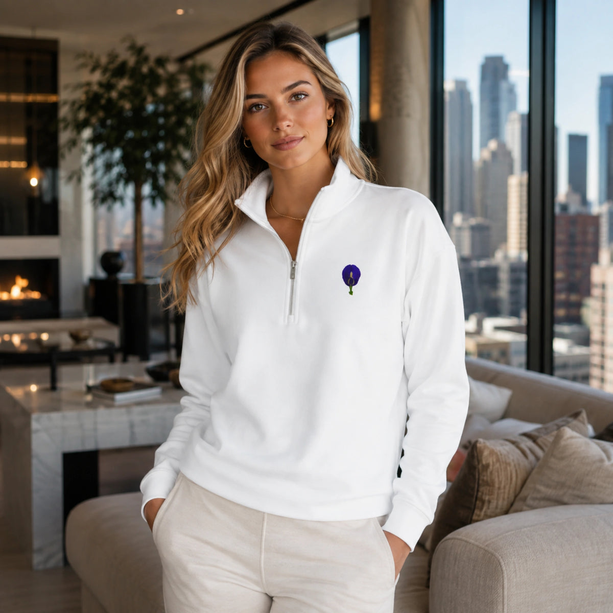 Original Butterfly Pea Flower Quarter-Zip Pullover