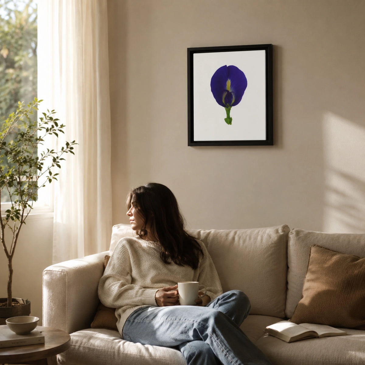 Original Butterfly Pea Flower Framed Canvas Wall Art