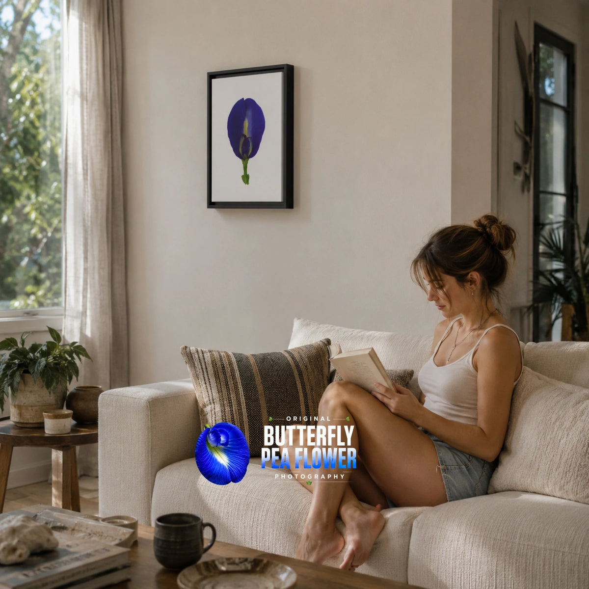 Original Butterfly Pea Flower Framed Canvas Wall Art