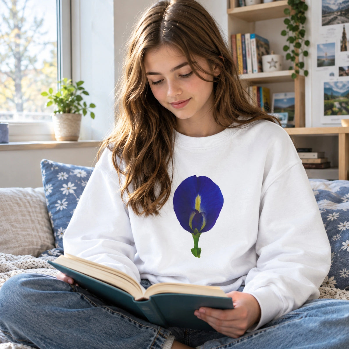 Butterfly Pea Youth Crewneck Sweatshirt | Original Photography