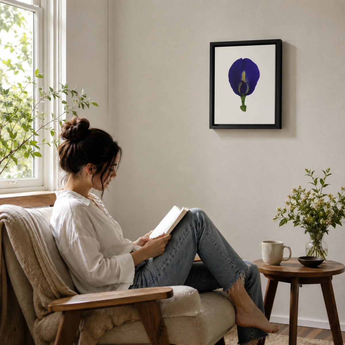 Original Butterfly Pea Flower Framed Canvas Wall Art