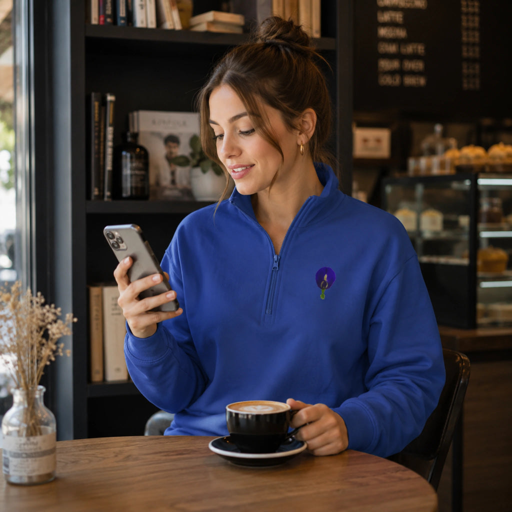 Original Butterfly Pea Flower Quarter-Zip Pullover